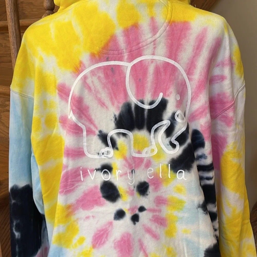 NWT IVORY ELLA MASAI SWIRL TIE DYED OVERSIZED PULLOVER HOODIE SWEATSHIRT SZ SM - Picture 3 of 10